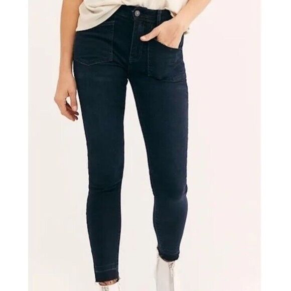 We the Free People Ivy Denim Released Raw Hem Skinny Jean Waist Size 28 $98 NWT - Picture 2 of 15